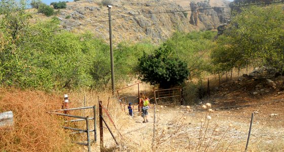 נקודת הכניסה לטיול נחל עמוד, ברקע ניתן לראות את העמוד הידוע